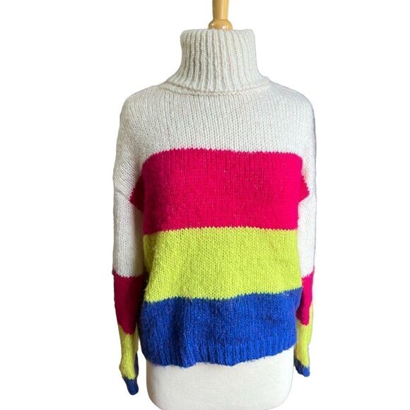 Polly & Esther Juniors Size Large Women’s Turtleneck Color Block Knit Sweater - Picture 2 of 4